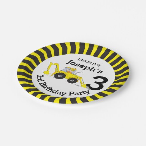 Boys construction 3rd birthday customized plate