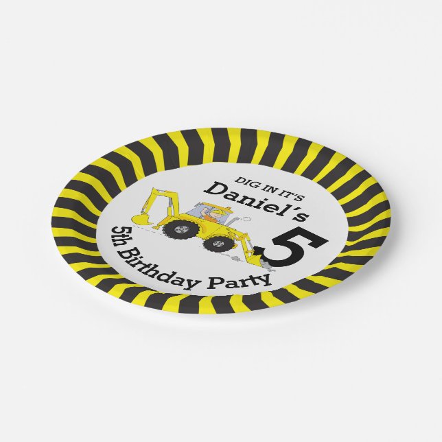Boys construction 5th birthday customized plate (Angled)