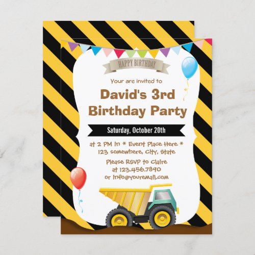 Boys Construction Birthday Party Invitation