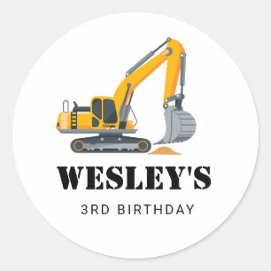 Boys Construction Birthday Party Theme Classic Round Sticker
