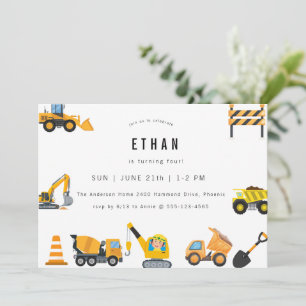 Boys Construction Birthday Party Theme Invitation