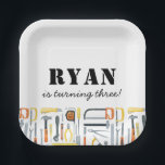 Boy's Construction Builder Birthday  Paper Plates<br><div class="desc">This disposable tableware design features watercolor builder tools and fun typography for your little handyman.</div>