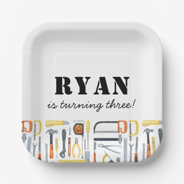 Boy's Construction Builder Birthday  Paper Plates (Front)