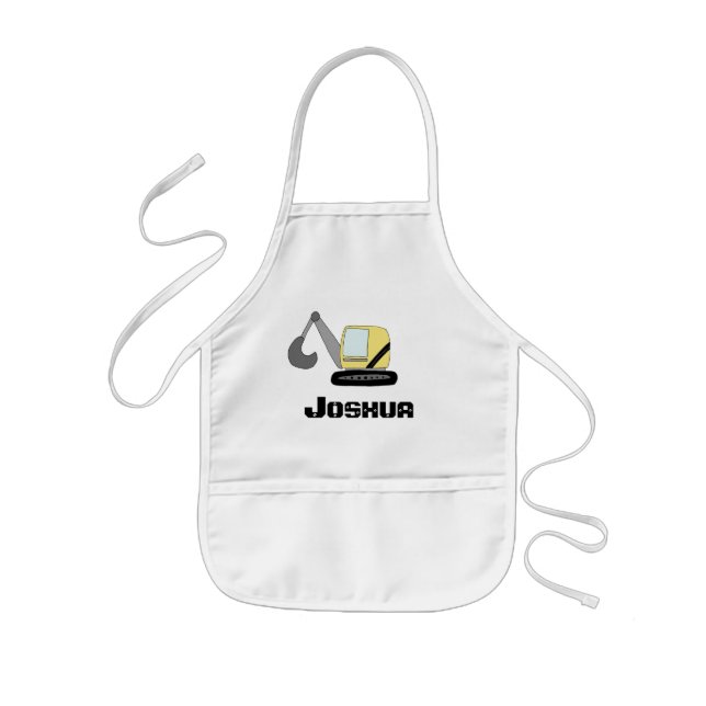 Boys Construction Digger Excavator Doodle and Name Kids' Apron (Front)