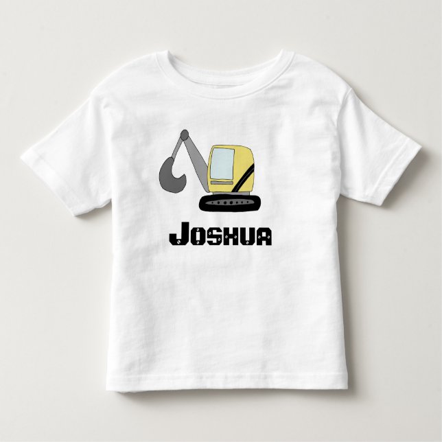 Boys Construction Digger Excavator Doodle and Name Toddler T-shirt (Front)