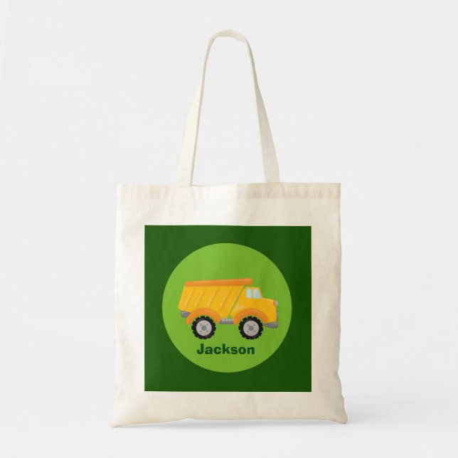 Boys Construction Dump Truck Green Kids Monogram Tote Bag (Front)