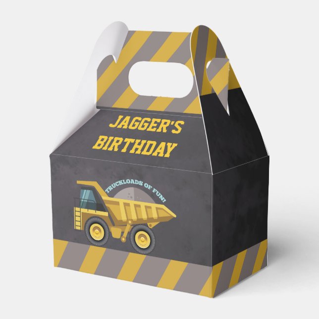 Boys Construction Theme Birthday Party Favor Box (Front Side)