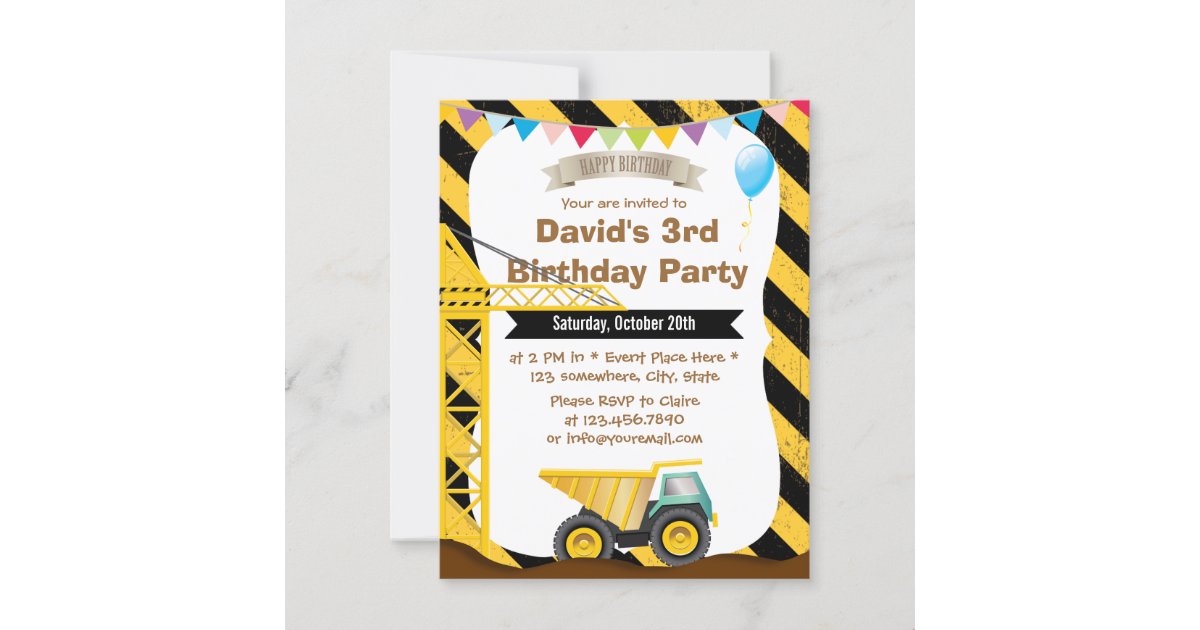Boys Construction Theme Birthday Party Invitations Zazzle