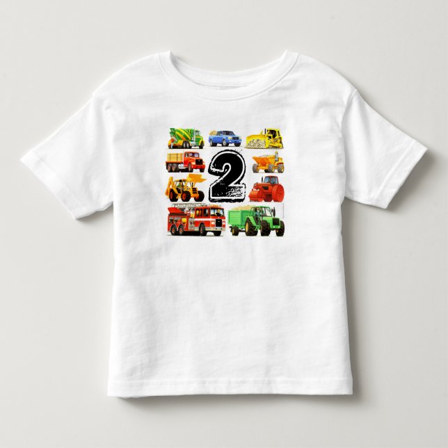 Boy's Construction Truck 2nd Birthday Toddler T-shirt (Front)