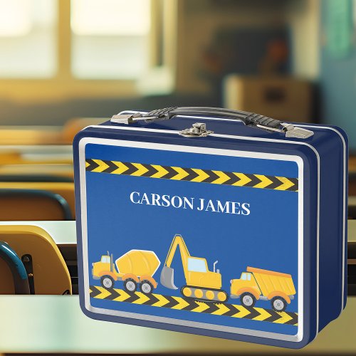 Boys Construction Vehicle Custom Blue Dump Truck Metal Lunch Box