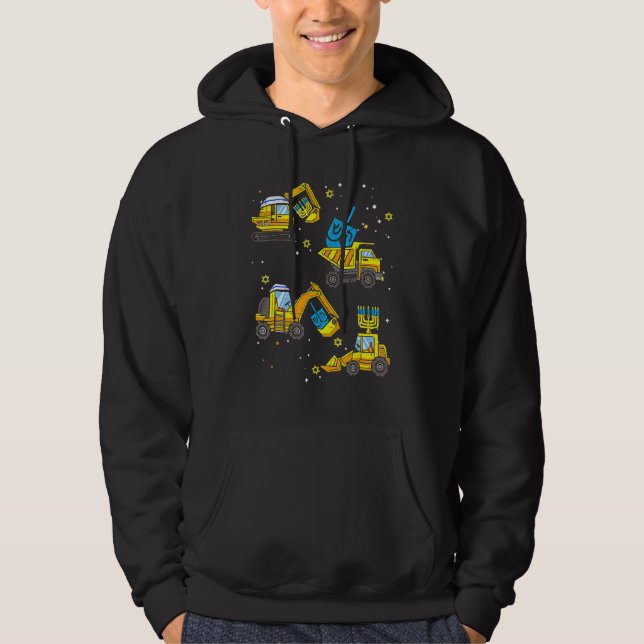 Boys Construction Vehicle Hanukkah Jewish Boys Kid Hoodie (Front)