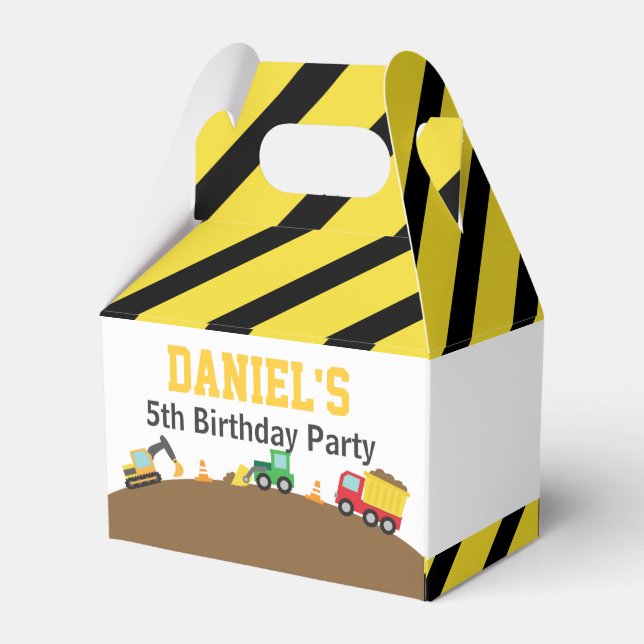 Boys Construction Vehicles Theme Birthday Party Favor Boxes (Back Side)