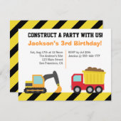 Boys Construction Vehicles Theme Birthday Party Invitation (Front/Back)