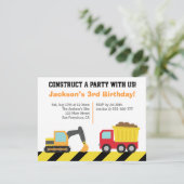 Boys Construction Vehicles Theme Birthday Party Invitation (Standing Front)
