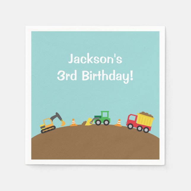 Boys Construction Vehicles Theme Birthday Party Napkins (Front)