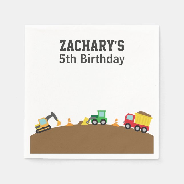 Boys Construction Vehicles Theme Birthday Party Paper Napkins (Front)