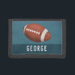Boys Cool and Sporty American Football Kids Trifold Wallet<br><div class="desc">This cool and modern kid's wallet design features an American football/rugby illustration and can be personalized with your boy's name in a sporty typography. Perfect for a sports lover's wallet!</div>