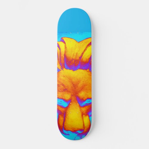 Boys Cool Animal Face Lion Design Bright Blue Skateboard