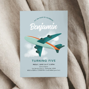 Boys Cool Blue Airplane Travel 5th Birthday Invitation