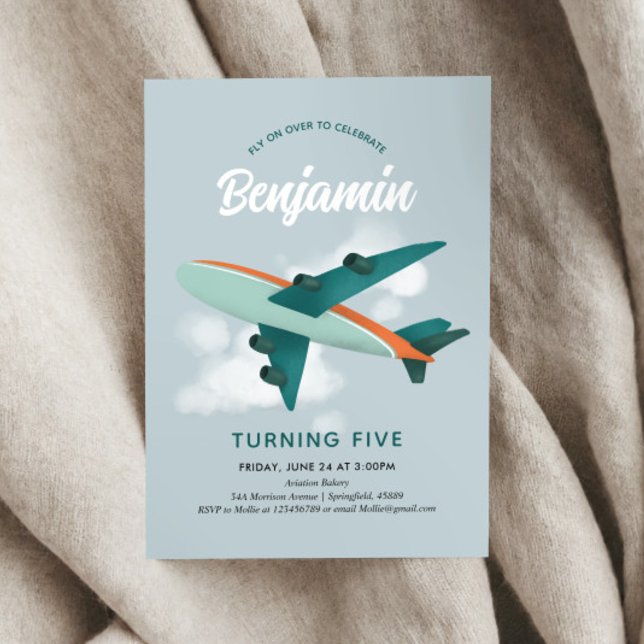 Boys Cool Blue Airplane Travel 5th Birthday Invitation (Creator Uploaded)