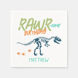 Boys Cool Blue Dinosaur Dig Kids Birthday Napkins