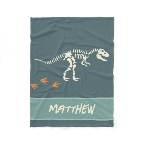Boys Cool Blue Dinosaur Fossil Kids Fleece Blanket