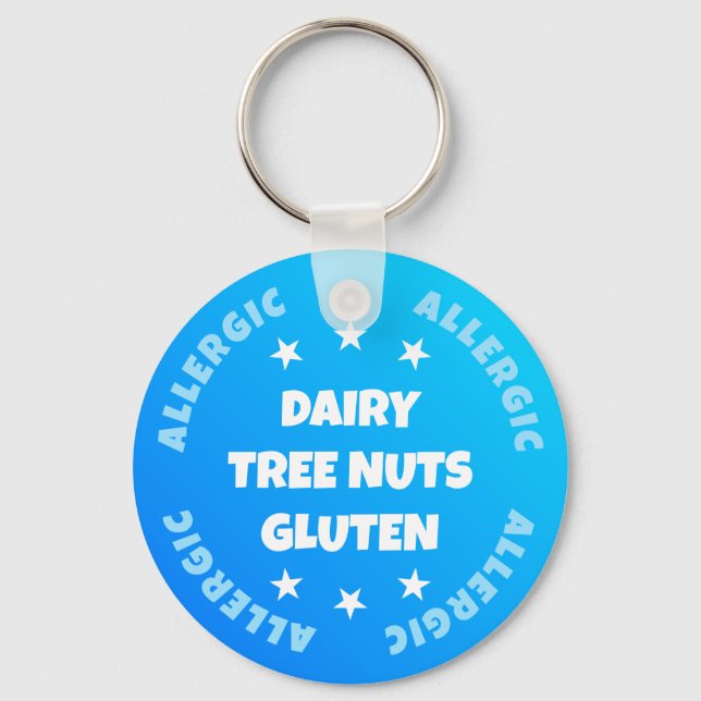 Boys Cool Blue Emergency Contact Food Allergy Keychain (Front)