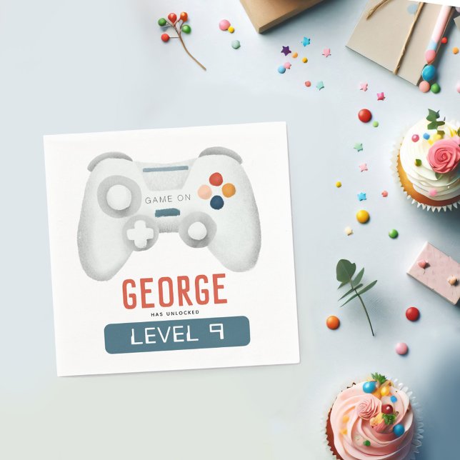 Boys Cool Blue Gaming Kids 9th Birthday Napkins (Creator Uploaded)