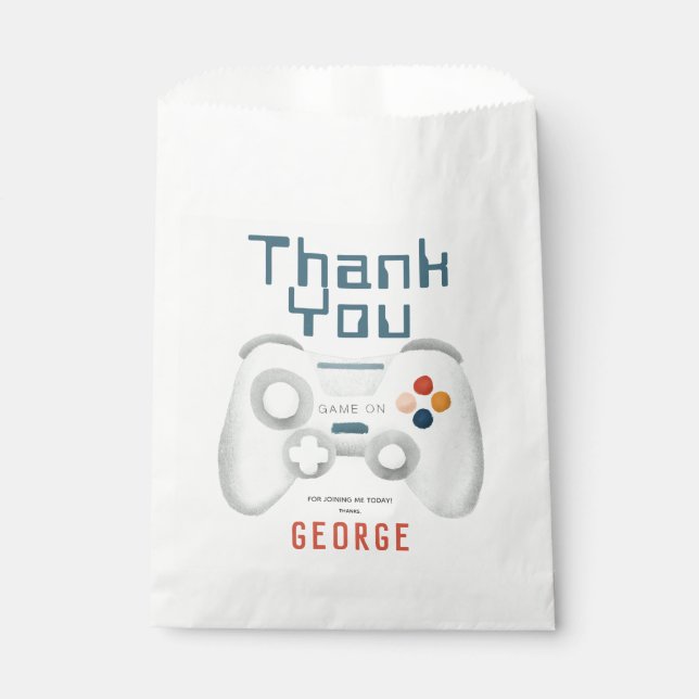 Boys Cool Blue Gaming Kids Birthday Favor Bag (Front)