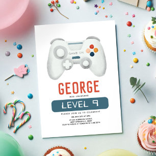 Boys Cool Blue Gaming Kids Birthday Invitation
