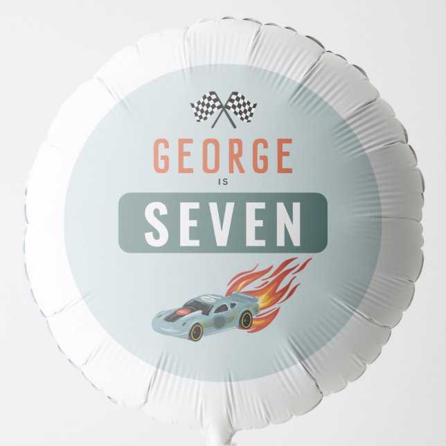 Boys Cool Blue Racing Car Birthday  Balloon (Front)