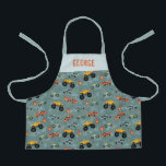 Boys Cool Blue Racing Car Kids Apron<br><div class="desc">This cool personalized kids apron features a racing car pattern, with an orange and blue racing car with black wheels, a motorbike, and hot flames. There is also space for you to add your boys name in modern typography. The perfect racing car themed gift for any toy car, truck, or...</div>