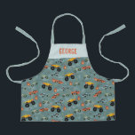 Boys Cool Blue Racing Car Kids Apron<br><div class="desc">This cool personalized kids apron features a racing car pattern, with an orange and blue racing car with black wheels, a motorbike, and hot flames. There is also space for you to add your boys name in modern typography. The perfect racing car themed gift for any toy car, truck, or...</div>