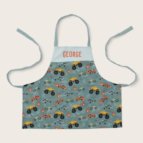 Boys Cool Blue Racing Car Kids Apron Boys Cool Blue Racing Car Kids Apron