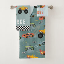 Boys Cool Blue Racing Car Kids Bath Towel Set