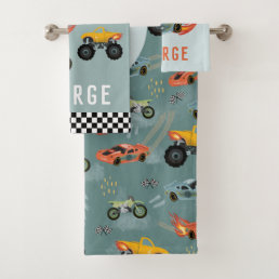 Boys Cool Blue Racing Car Kids Bath Towel Set