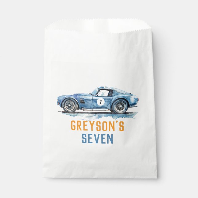 Boys Cool Blue Racing Car Kids Birthday Favor Bag (Front)