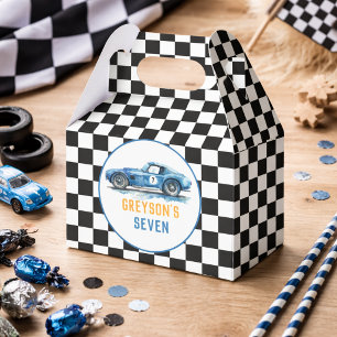 Boys Cool Blue Racing Car Kids Birthday Favor Boxes