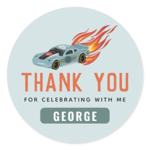 Boys Cool Blue Racing Car Kids Birthday Favor Classic Round Sticker