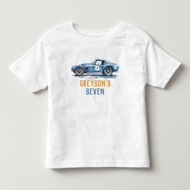Boys Cool Blue Racing Car Kids Birthday Toddler T-shirt (Front)