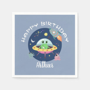 Boys Cool Blue Space Alien Galaxy Birthday Napkins