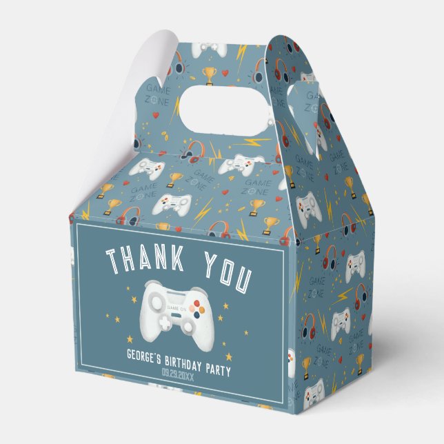 Boys Cool Blue Video Game Kids Birthday Favor Boxes (Front Side)