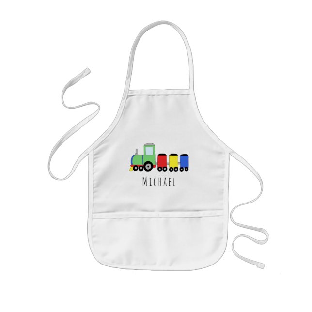 Boy's Cool Doodle Colorful Locomotive Train & Name Kids' Apron (Front)