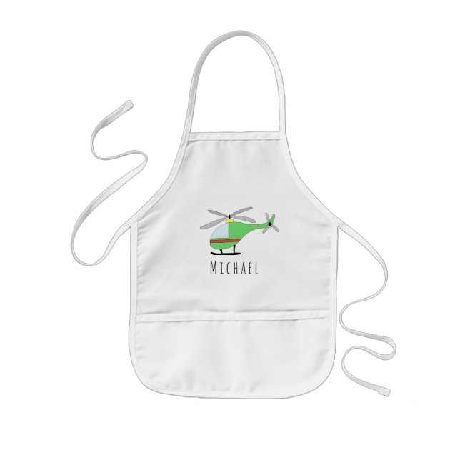 Boy's Cool Doodle Cool Helicopter & Name Kids' Apron (Front)