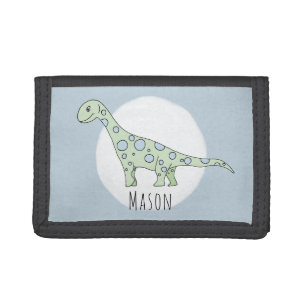 Boy's Cool Doodle Jurassic Dinosaur with Name Trifold Wallet