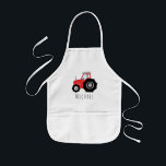 Boy's Cool Doodle Red Farm Tractor with Name Kids' Apron<br><div class="desc">This cute design is a part of a collection featuring cute transport doodles for baby boy's and girl's apparel and accessories. The design features a hand drawn red farm tractor, and can be personalized with your baby boy's name. Perfect for little farmers! Check out our store for baby girl tractor...</div>
