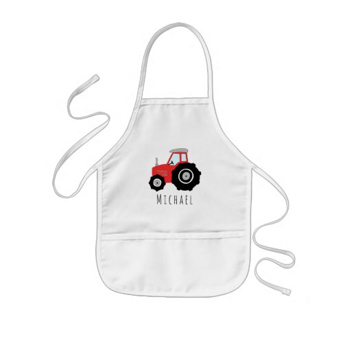 Boys Cool Doodle Red Farm Tractor with Name Kids Apron