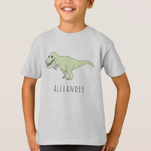Boys Cool Doodle T_Rex Dinosaur with Name T_Shirt