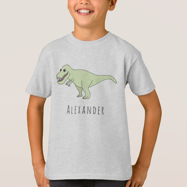 Boy's Cool Doodle T-Rex Dinosaur with Name T-Shirt (Front)