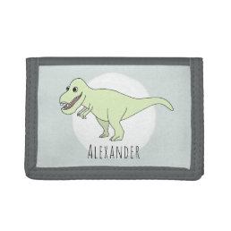 Boy&#39;s Cool Doodle T-Rex Dinosaur with Name Trifold Wallet